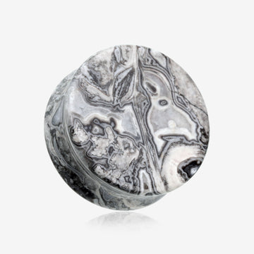 A Pair of Wavy Jasper Stone Double Flared Ear Gauge Plug-Black